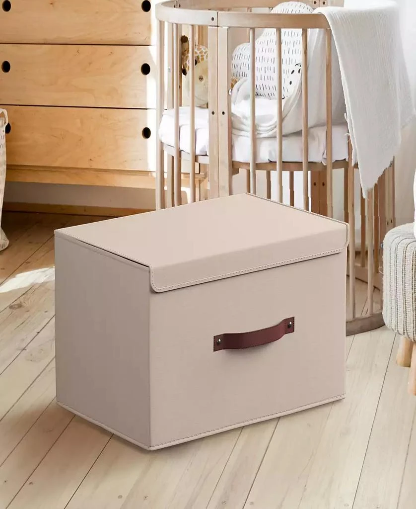 商品Ornavo Home|Foldable Linen XLarge Storage Bin with Leather Handles and Lid - Set of 3,价格¥229,第2张图片详细描述