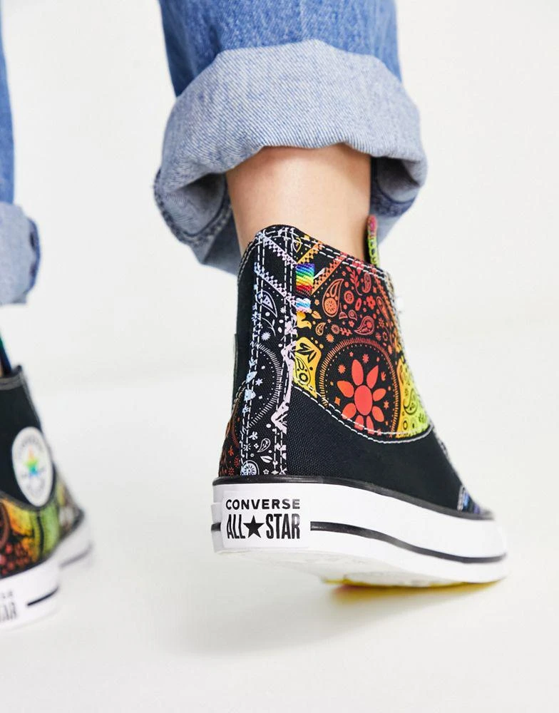 商品Converse|Converse Chuck Taylor All Star Pride Hi trainers in black multi-coloured scarf print,价格¥373,第4张图片详细描述