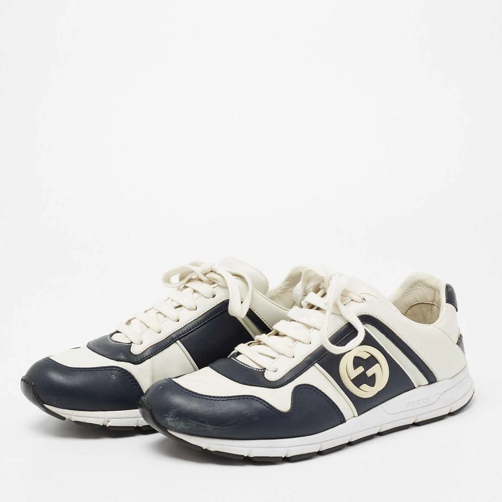 商品[二手商品] Gucci|Gucci White/Navy Blue Leather Interlocking G Low Top Sneakers SIze 40.5,价格¥1134,第2张图片详细描述