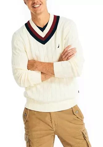 商品Nautica|Cable Knit V Neck Sweater,价格¥260,第1张图片详细描述