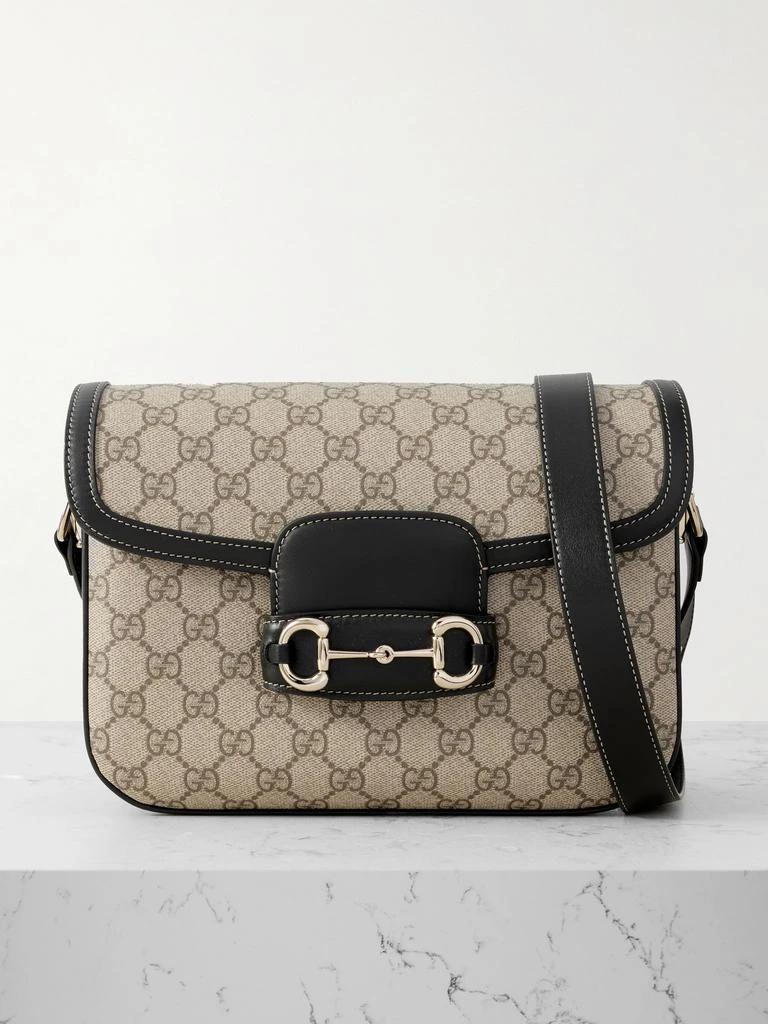 商品Gucci|Horsebit 1955 皮革边饰印花涂层帆布单肩包,价格¥26557,第1张图片