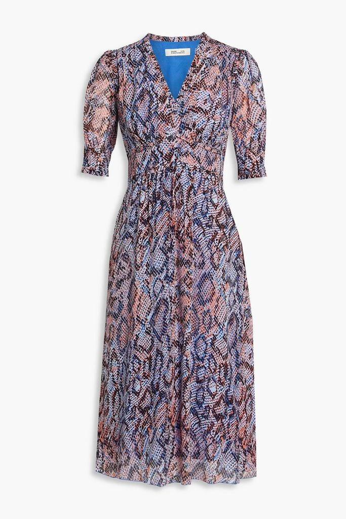 商品Diane von Furstenberg|Fleur ruffled snake-print crepe de chine dress,价格¥851,第1张图片