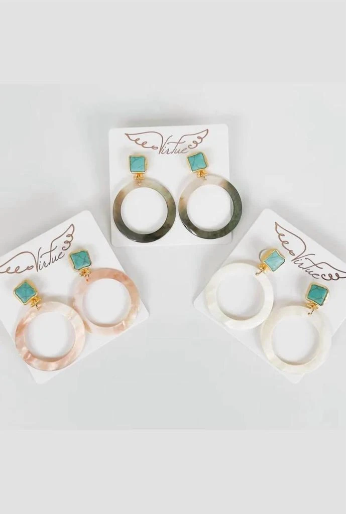 商品Virtue Jewelry Design|Women's Turquoise Post With Shell Hoops In Natural,价格¥326,第2张图片详细描述