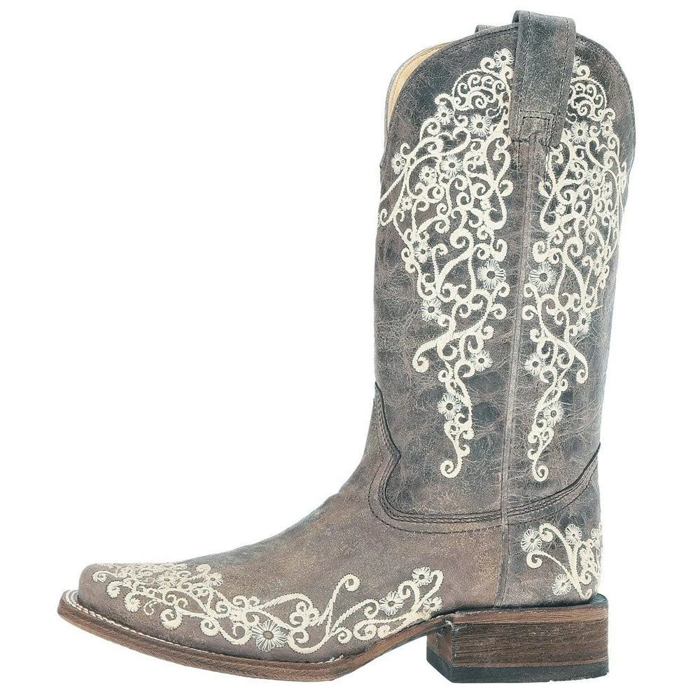 Corral Boots White Embroidered Square Toe Cowboy Boots 3