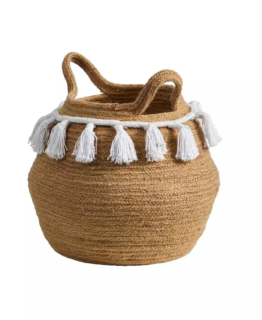 商品NEARLY NATURAL|11" Boho Chic Handmade Natural Cotton Woven Basket Planter with Tassels,价格¥361,第3张图片详细描述