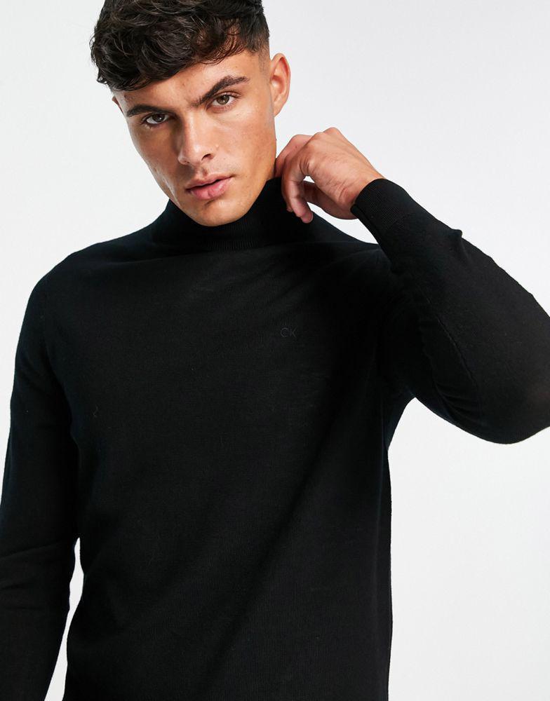 商品Calvin Klein|Calvin Klein superior wool roll neck knit jumper in black,价格¥1148,第1张图片