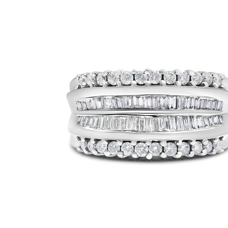 商品Haus of Brilliance|14K White Gold 1.00 Cttw Round and Baguette-Cut Diamond Modern Band Ring,价格¥25920,第1张图片