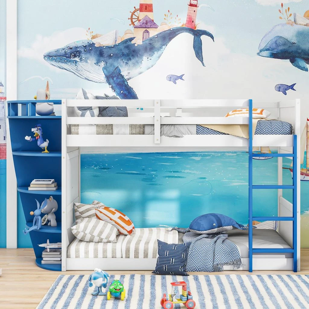 商品Simplie Fun|Twin over Twin Boat-Like Shape Bunk Bed with Storage Shelves,价格¥4199,第2张图片详细描述