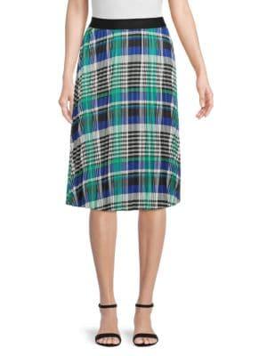 Plaid Pleated Midi Skirt商品第1张图片规格展示