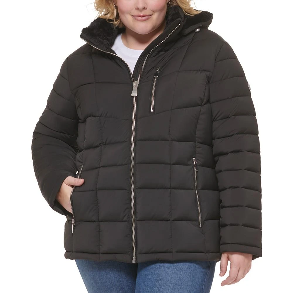 商品Calvin Klein|Women's Plus Size Faux-Fur-Trim Hooded Puffer Coat, Created for Macy's,价格¥718,第3张图片详细描述