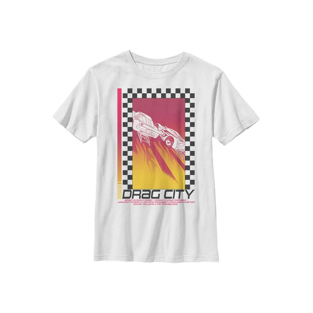 商品Disney Pixar|Boy's Cars Checker Flame Drag City McQueen Child T-Shirt,价格¥209,第1张图片