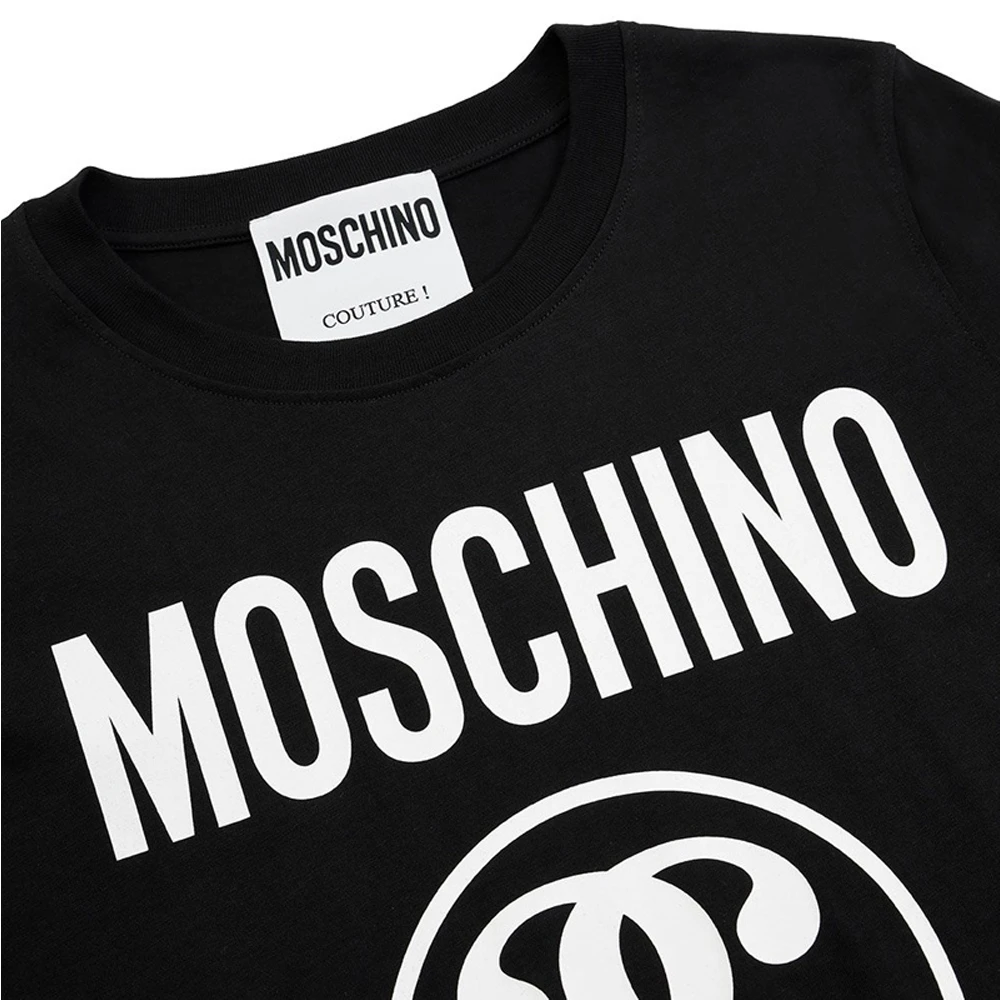 MOSCHINO 女士黑色双问号印花短袖T恤 EA0710-5540-1555 商品