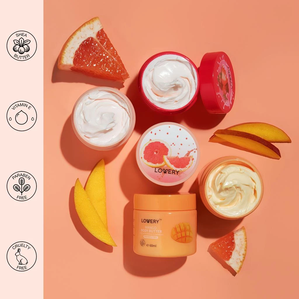 商品Lovery|Whipped Body Butter Creams in Mango, Pink Grapefruit, Strawberry Scents - 3 Pack,价格¥207,第2张图片详细描述