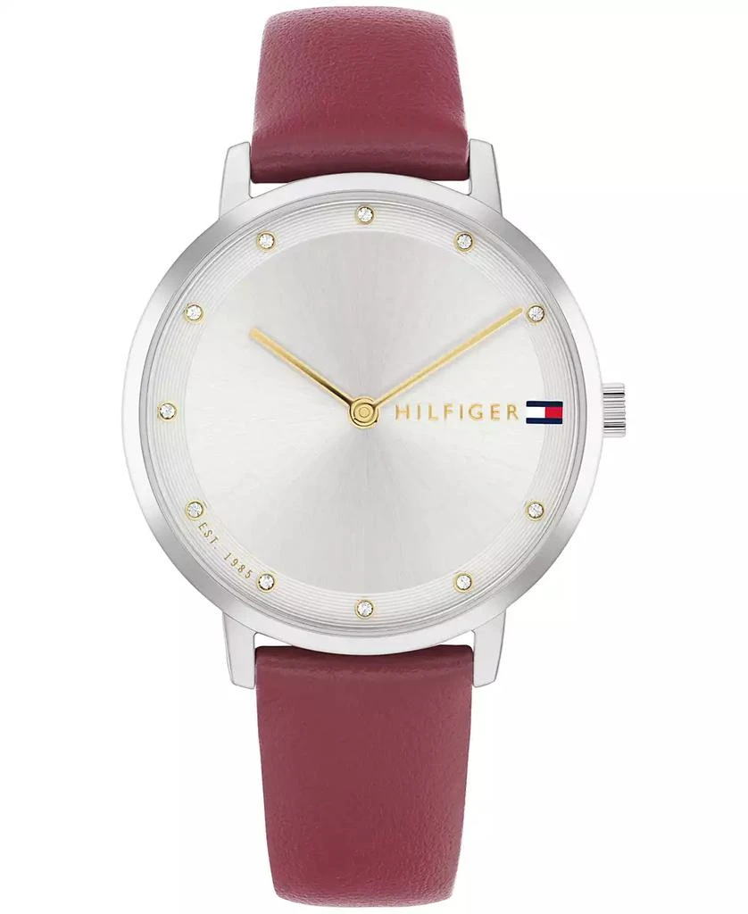 商品Tommy Hilfiger|Women's Quartz Cranberry Leather Strap Watch 35mm,价格¥570,第1张图片