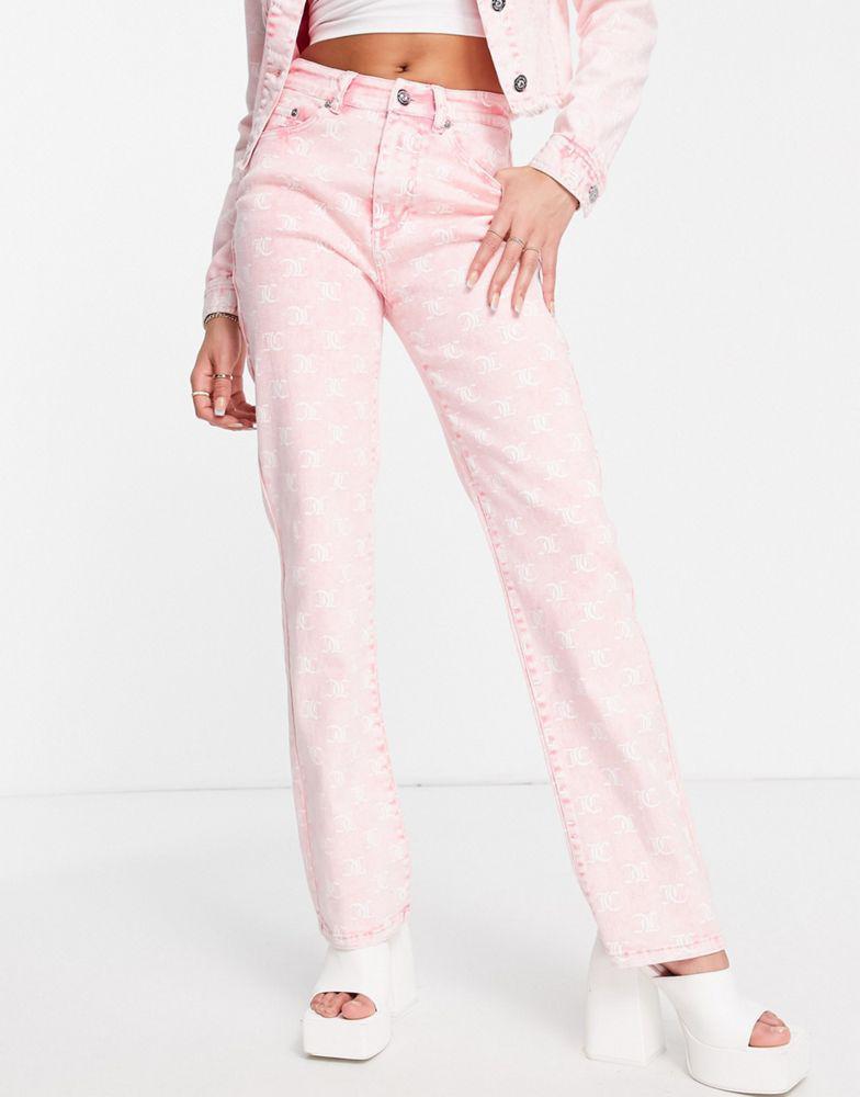 商品Juicy Couture|Juicy Couture monogram jacquard  denim jeans in pink,价格¥360,第6张图片详细描述