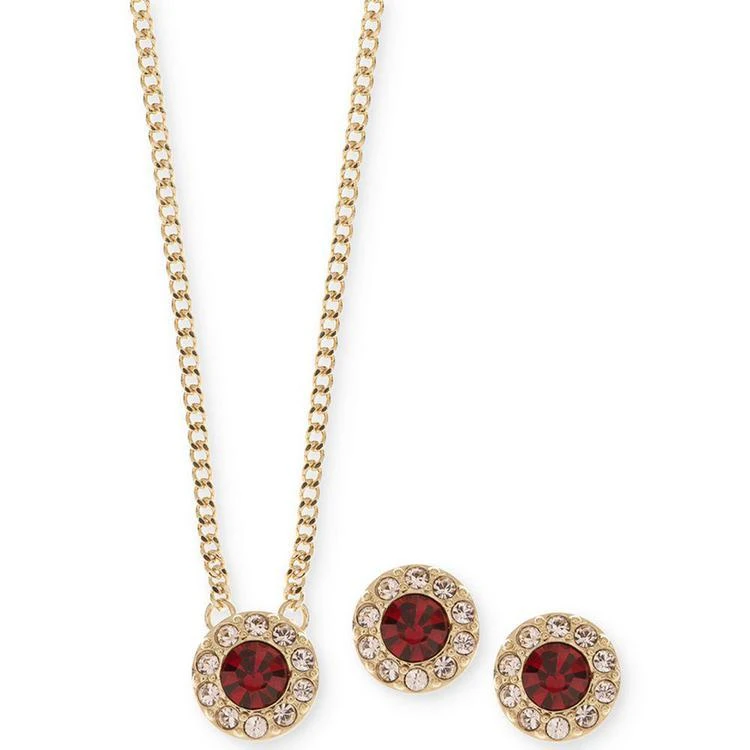 商品Givenchy|Gold-Tone Pavé and Red Stone Pendant Necklace & Stud Earrings Set,价格¥360,第1张图片