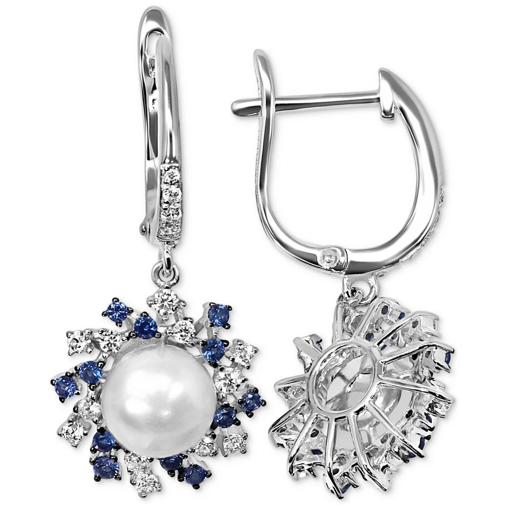 商品Macy's|Cultured Freshwater Pearl (6mm) & Cubic Zirconia Scattered Halo Drop Earrings in Sterling Silver,价格¥1033,第1张图片