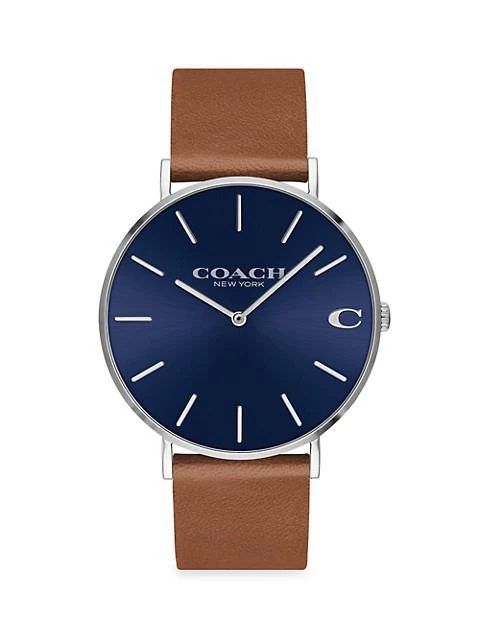 商品Coach|Charles Stainless Steel Leather-Strap Watch,价格¥1126,第1张图片