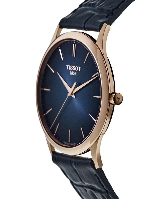 商品Tissot|Tissot T-Gold Excellence 18kt Gold Blue Dial Blue Leather Strap Men's Watch T926.410.76.041.00,价格¥16643,第4张图片详细描述