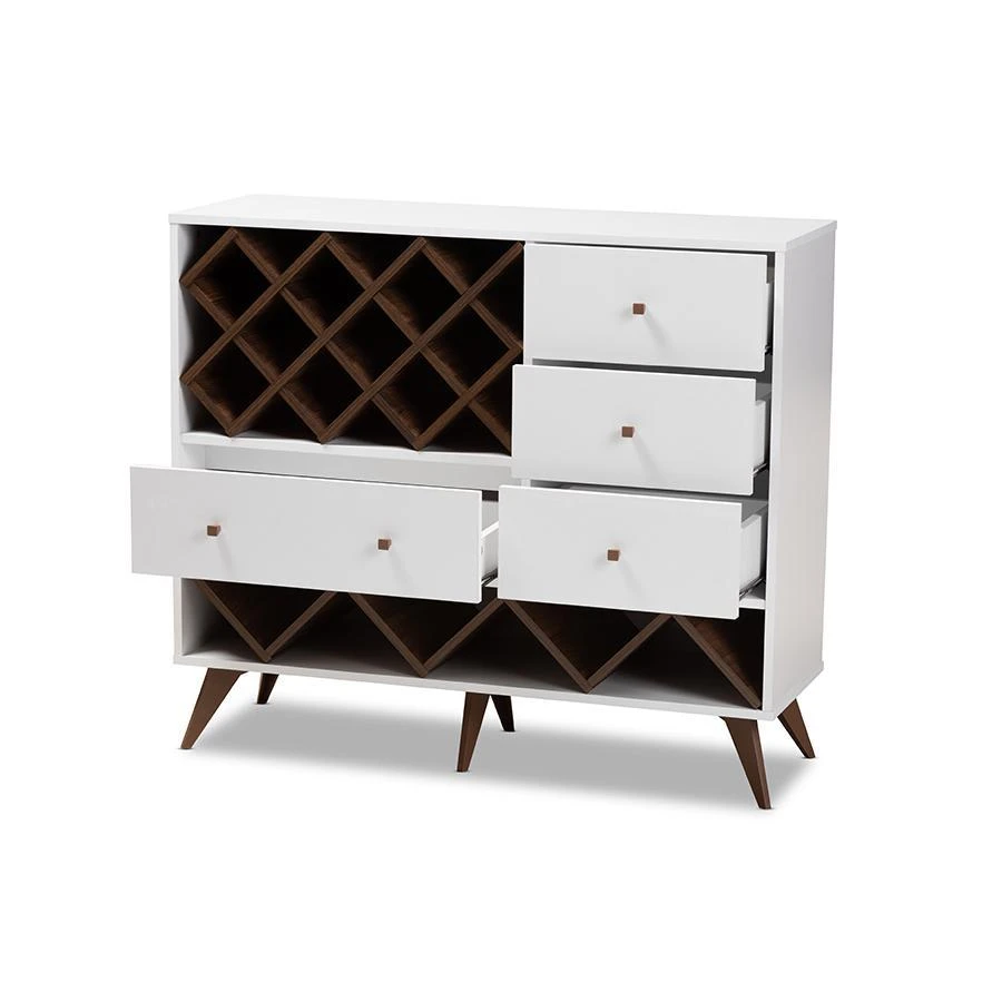 商品Baxton Studio|Savino Mid-Century Modern White and Walnut Finished Wood Wine Cabinet,价格¥2492,第2张图片详细描述