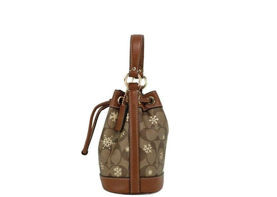 商品Coach|COACH Dempsey 15 Small Snowflake Print Khaki Coated Canvas Bucket Bag,价格¥2157,第3张图片详细描述