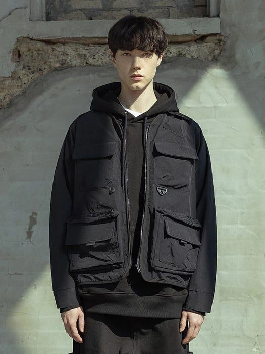 商品MASSNOUN|Cartridge Collarless Jacket Black,价格¥1118,第2张图片详细描述