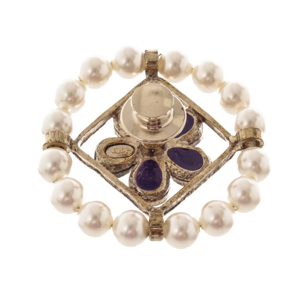 Chanel Gold-tone Purple Stones and Pearls CC Brooch商品第2张图片规格展示