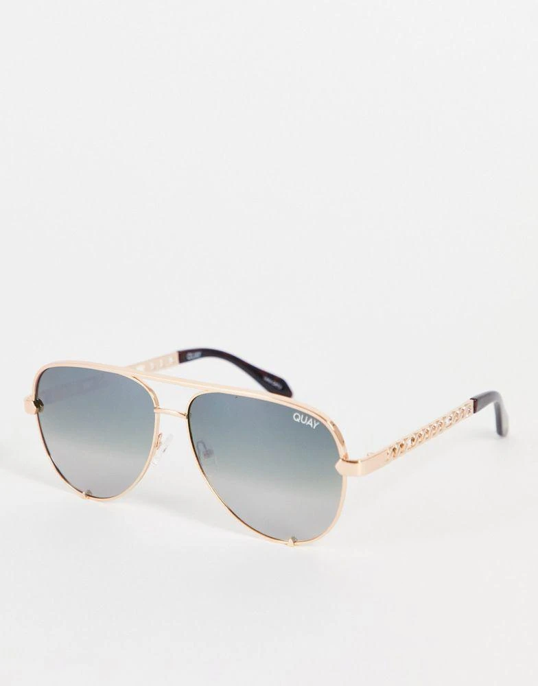 商品Quay|Quay High Key Links aviator sunglasses with polarised lens in rose green fade,价格¥584,第1张图片