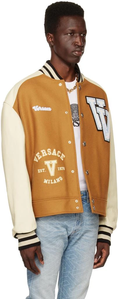 商品Versace|Tan & Off-White Varsity Down Bomber Jacket,价格¥14650,第2张图片详细描述