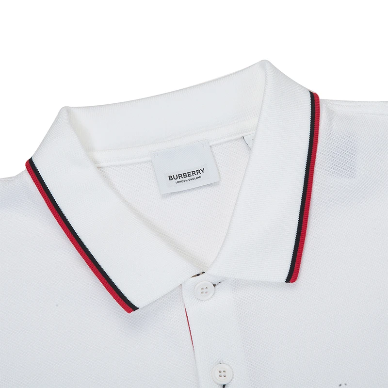 商品Burberry|BURBERRY 博柏利 白色cotton polo shirt棉质翻领刺绣开襟衫男士POLO衫 8017004,价格¥2164,第1张图片