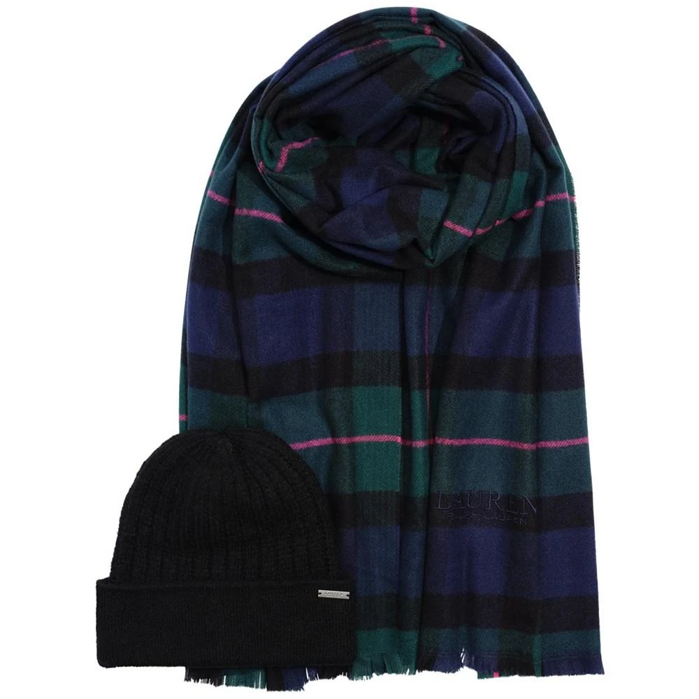 商品Ralph Lauren|Hat and Tartan Wrap Scarf Boxed Gift Set, 2 Piece,价格¥541,第1张图片