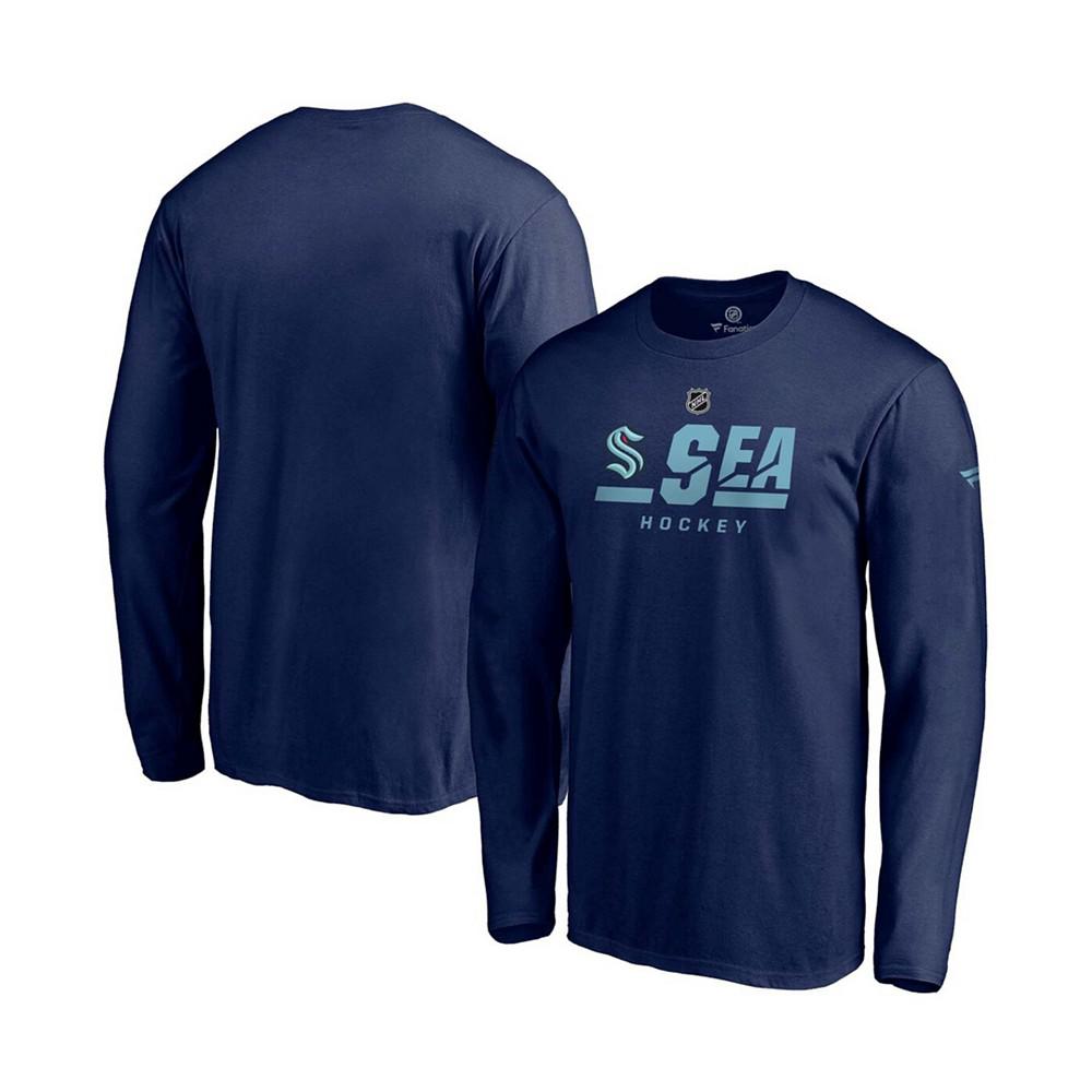 Men's Navy Seattle Kraken Authentic Pro Secondary Logo Long Sleeve T-shirt商品第1张图片规格展示