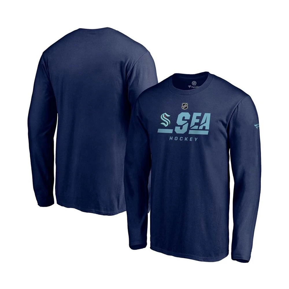 商品Fanatics|Men's Navy Seattle Kraken Authentic Pro Secondary Logo Long Sleeve T-shirt,价格¥239,第1张图片