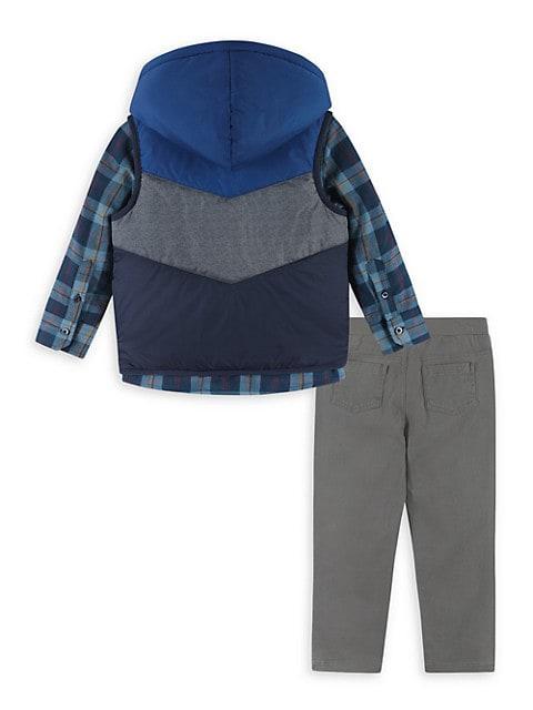 Little Boy's & Boy's Hooded Puffer Vest 3-Piece Set商品第2张图片规格展示