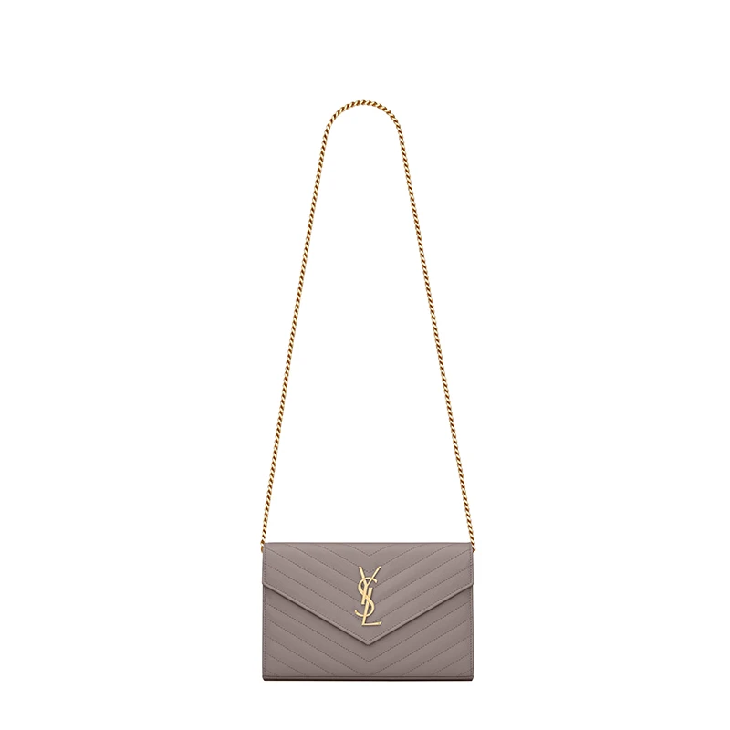 商品Yves Saint Laurent|SAINT LAURENT PARIS/圣罗兰 YSL 22春夏新款MONOGRAM系列 女士迷雾白色粒面压印牛皮革金扣金链单肩斜挎链条包,价格¥9959,第1张图片