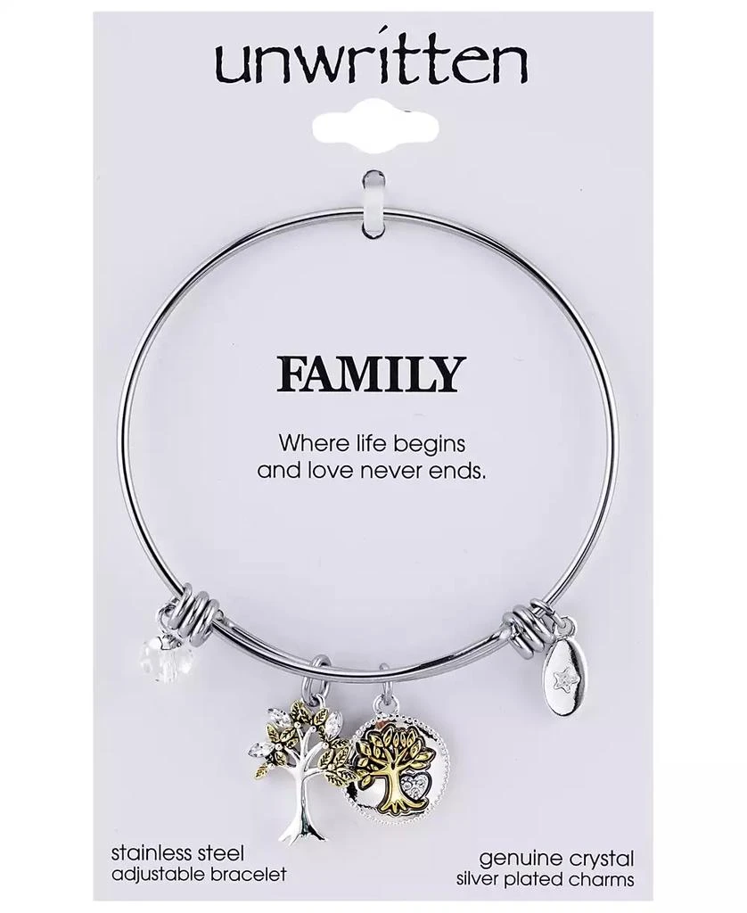 商品Unwritten|Two-Tone Family Tree Message Charm Bangle Bracelet in Stainless Steel with Silver Plated Charms,价格¥103,第3张图片详细描述