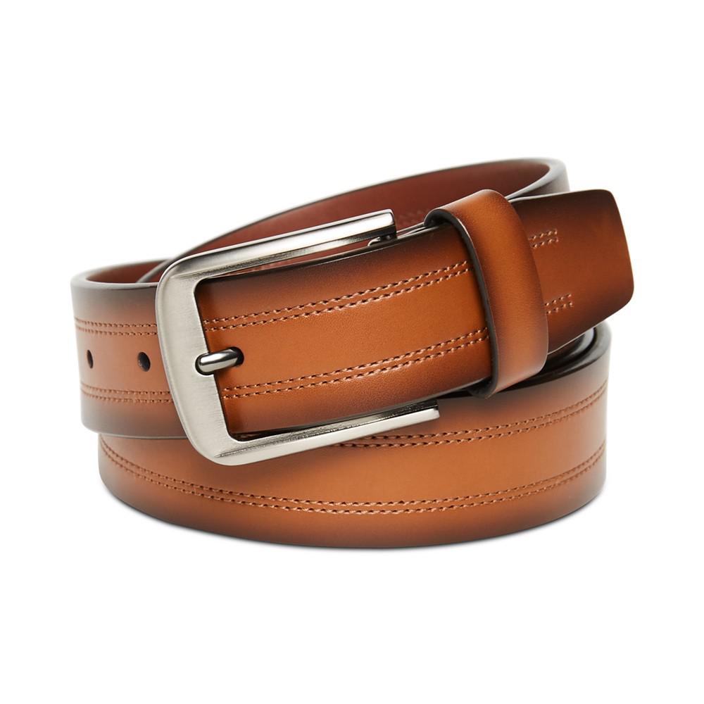 Men's Faux Leather Brown Double-Stitch Belt商品第1张图片规格展示