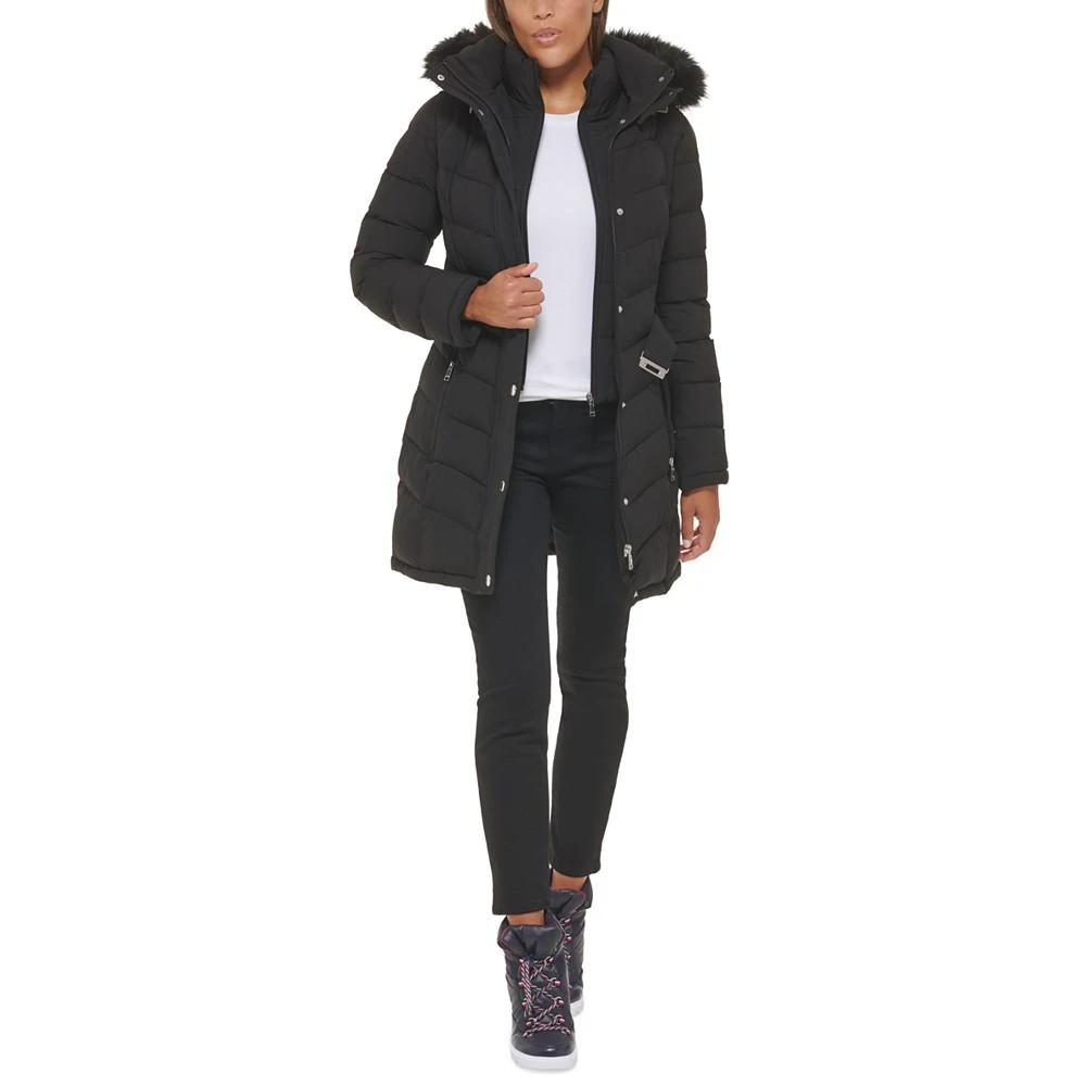 Petite Faux-Fur-Trim Hooded Belted Puffer Coat, Created for Macy's 商品