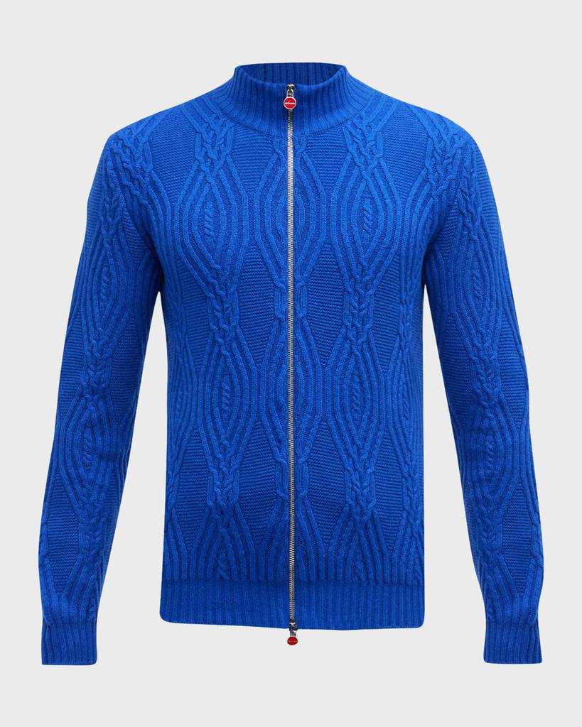 Men's Cashmere Cable Knit Full-Zip Sweater商品第2张图片规格展示