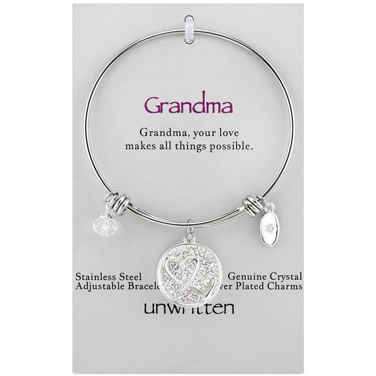 商品Unwritten|Grandmother Message Crystal Disc Charm Bangle Bracelet in Stainless Steel,价格¥412,第2张图片详细描述