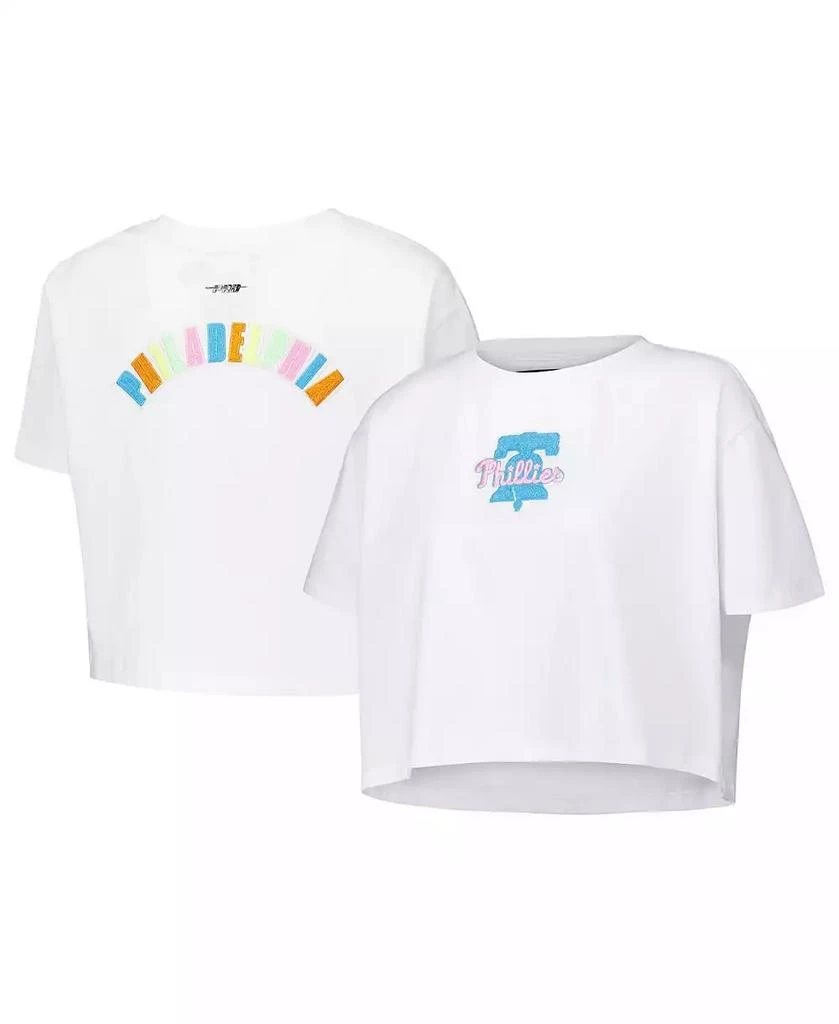 商品Pro Standard|Women's White Philadelphia Phillies Washed Neon Cropped Boxy T-Shirt,价格¥298,第1张图片