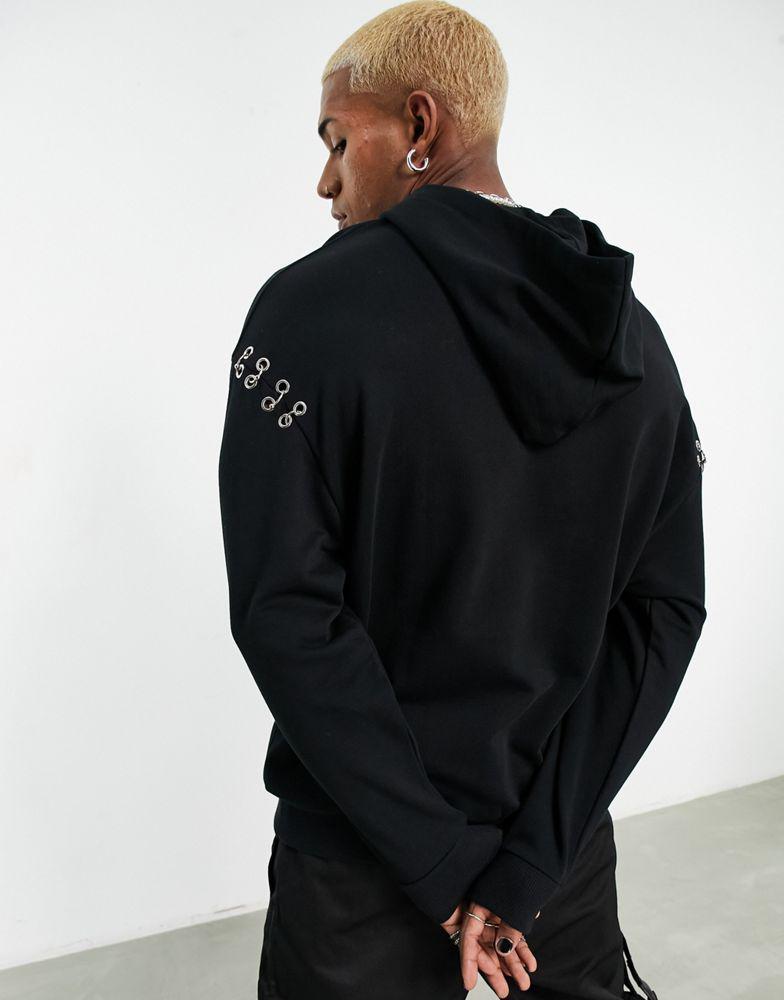 商品ASOS|ASOS DESIGN oversized hoodie with piercing detail in black,价格¥237,第4张图片详细描述