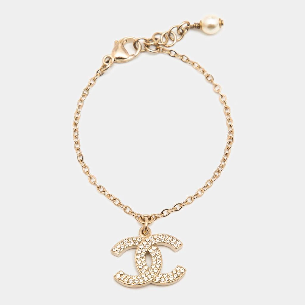 商品[二手商品] Chanel|Chanel CC Crystals Faux Pearl Gold Tone Bracelet,价格¥7565,第1张图片