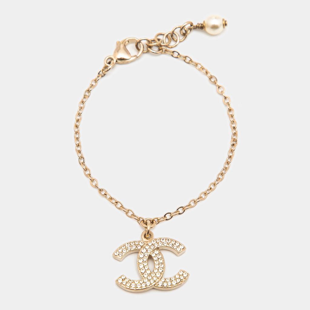 商品[二手商品] Chanel|Chanel CC Crystals Faux Pearl Gold Tone Bracelet,价格¥7414,第1张图片