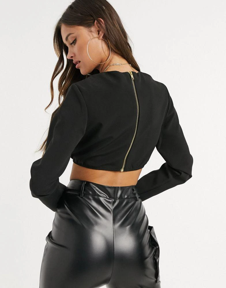 商品ASOS|ASOS DESIGN long sleeve crop top with bust cup detail in black,价格¥89,第2张图片详细描述