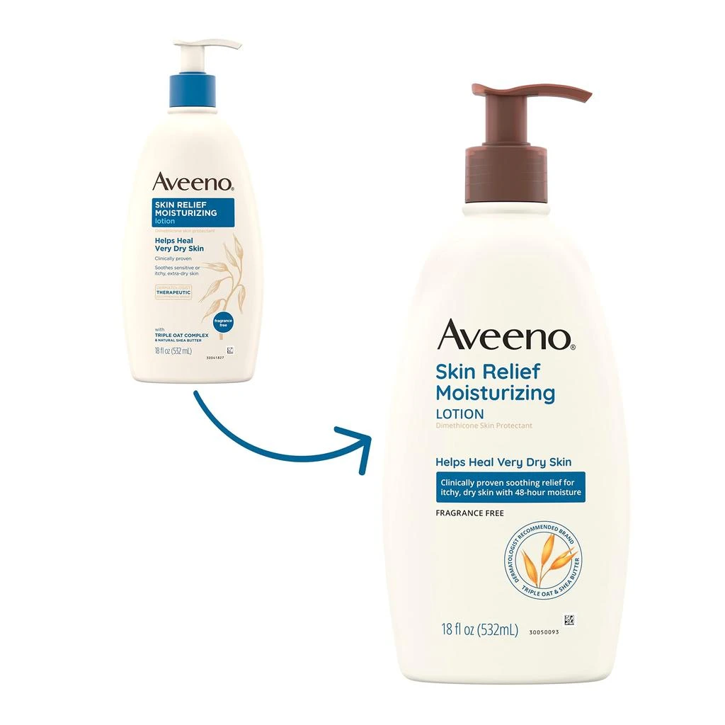 商品Aveeno|Aveeno Skin Relief Moisturizing Lotion for Very Dry Skin with Soothing Triple Oat & Shea Butter Formula, Dimethicone Skin Protectant Helps Heal Itchy, Dry Skin, Fragrance-Free, 18 fl. oz,价格¥171,第2张图片详细描述
