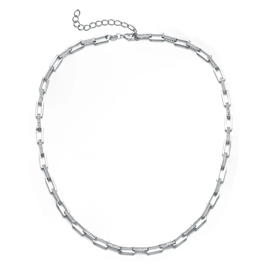 商品Genevive|Sterling Silver White Gold Plated Cubic Zirconia Necklace,价格¥831,第1张图片