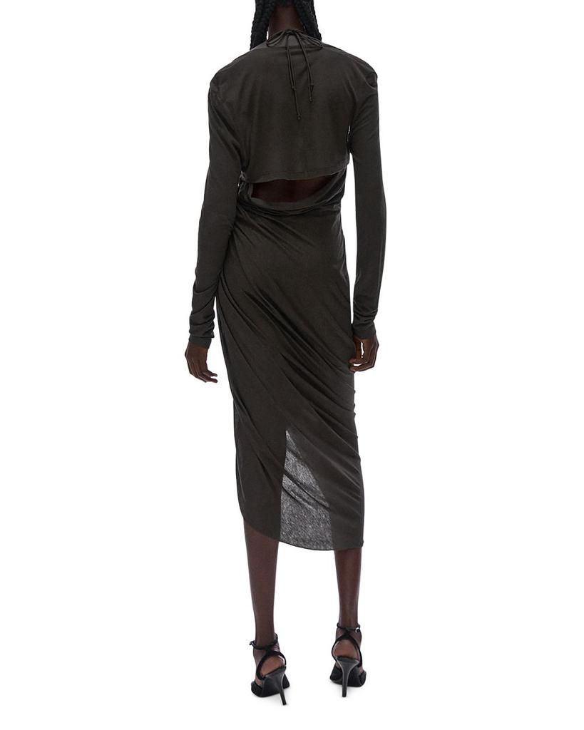 Long Sleeve Halter Neck Midi Dress商品第2张图片规格展示