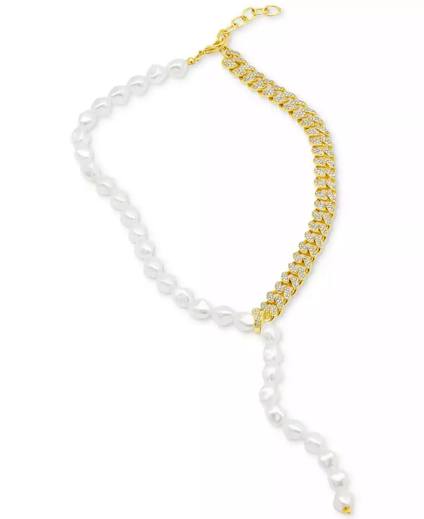 商品ADORNIA|14k Gold-Plated Pavé Chain & Mother-of-Pearl Asymmetrical Lariat Necklace, 15" + 2" extender,价格¥242,第2张图片详细描述