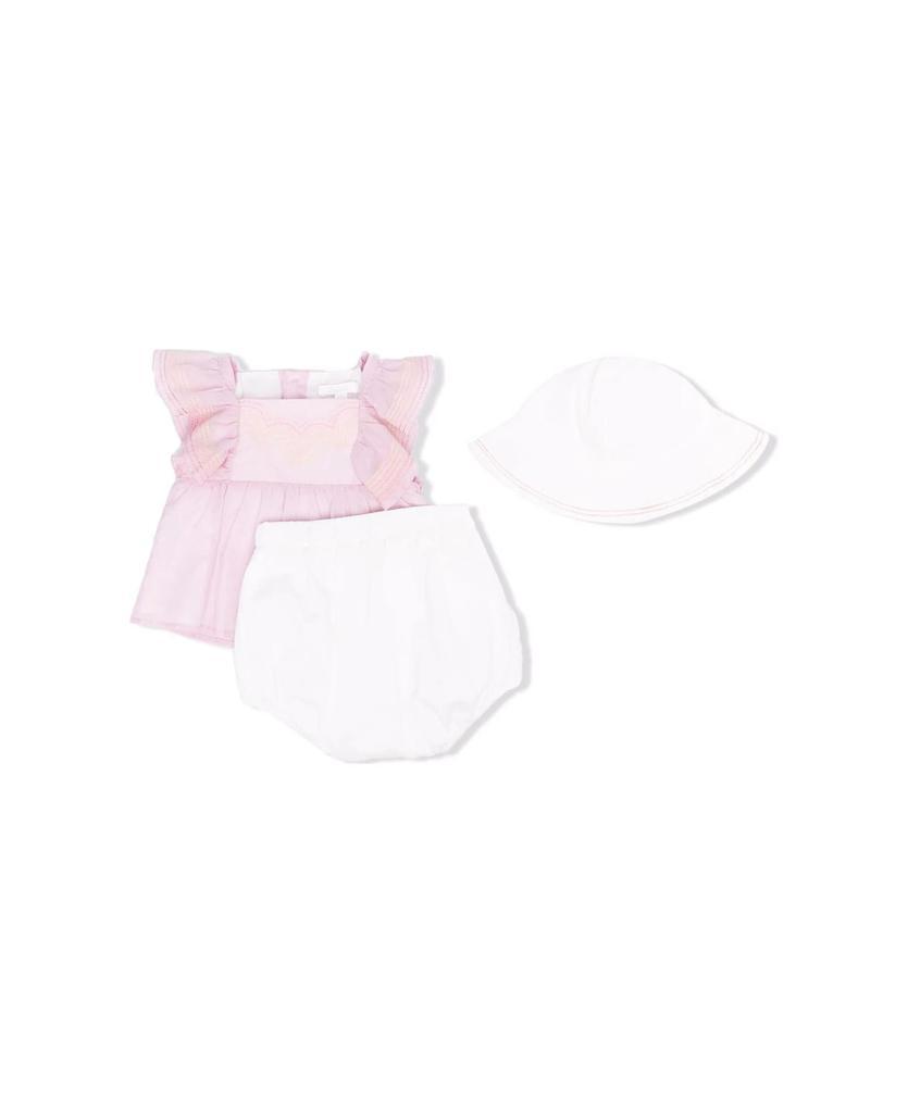 商品Chloé|Baby White And Mauve Gift Set With Three Pieces: Blouse, Shorst And Hat,价格¥1243,第1张图片